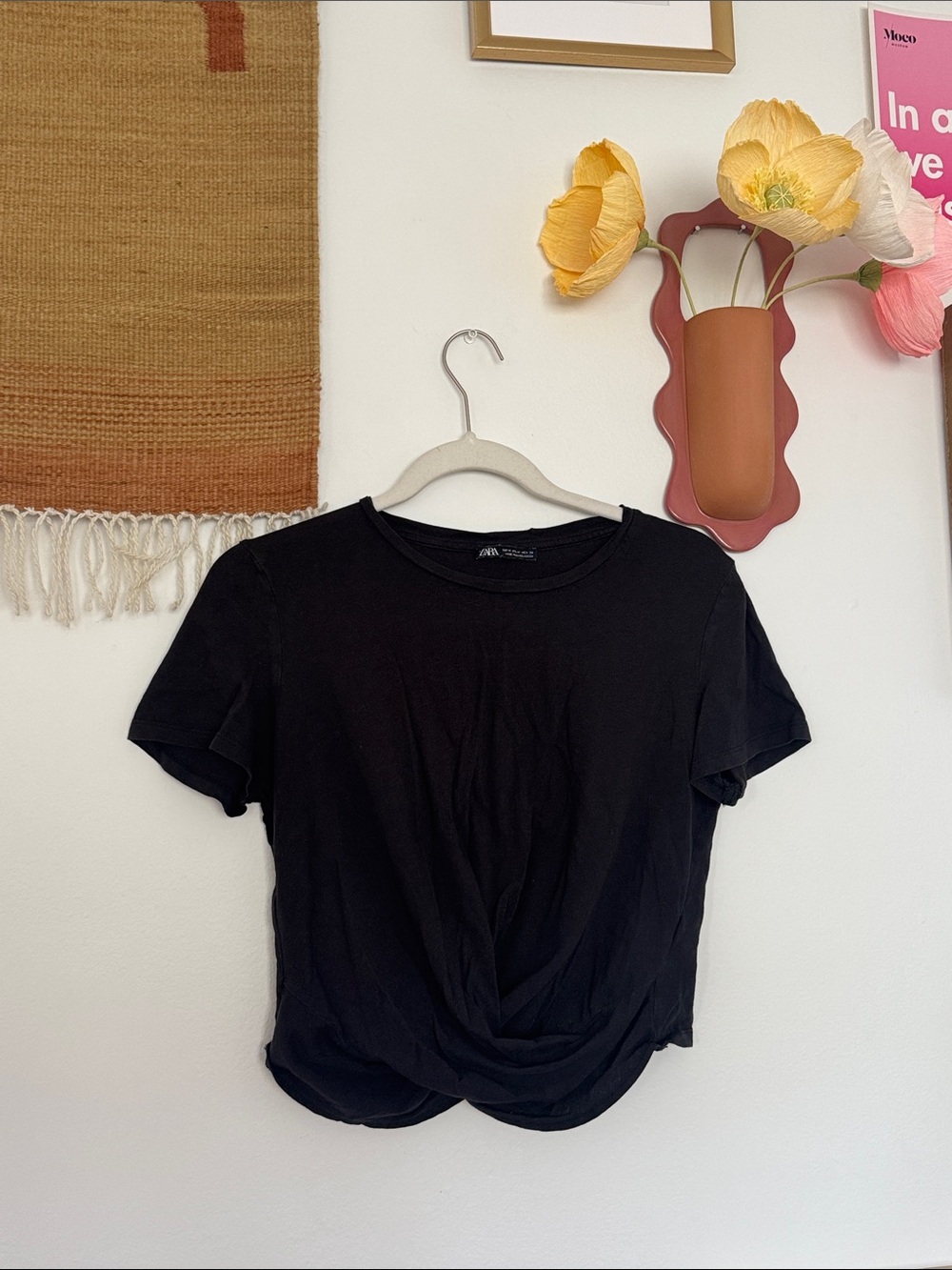ZARA Black Twist-Front Short Sleeve Top